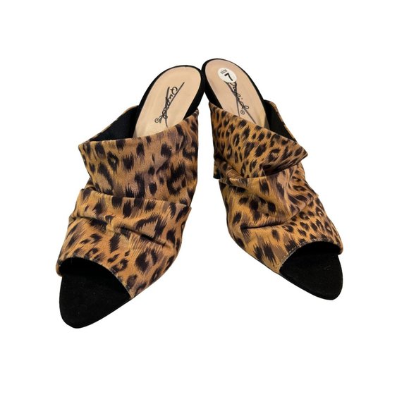Quipid Shoes Womens Size 7 Leopard Peep Toe Heel Slip On - Picture 2 of 10